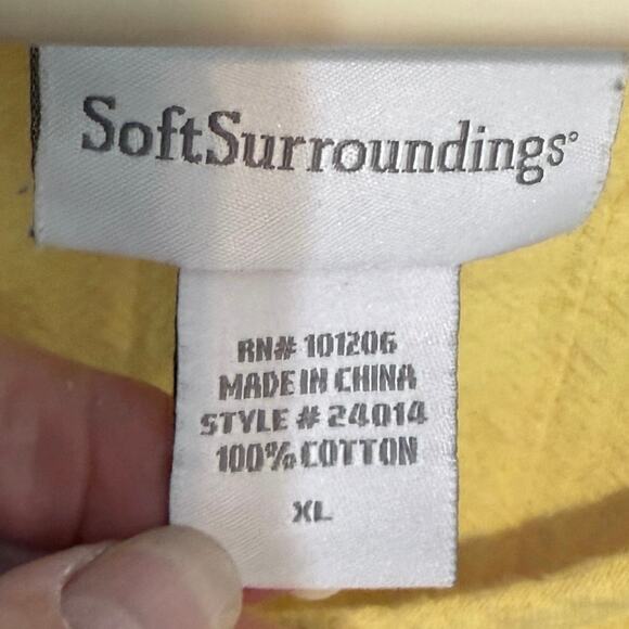 Soft Surroundings size XL yellow  cotton tunic blouse pin-tucked puff sleeves - Picture 5 of 6